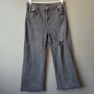 Risen Jeans Womens 2XL Faded Black Distressed Wide Leg High Rise Denim Grunge